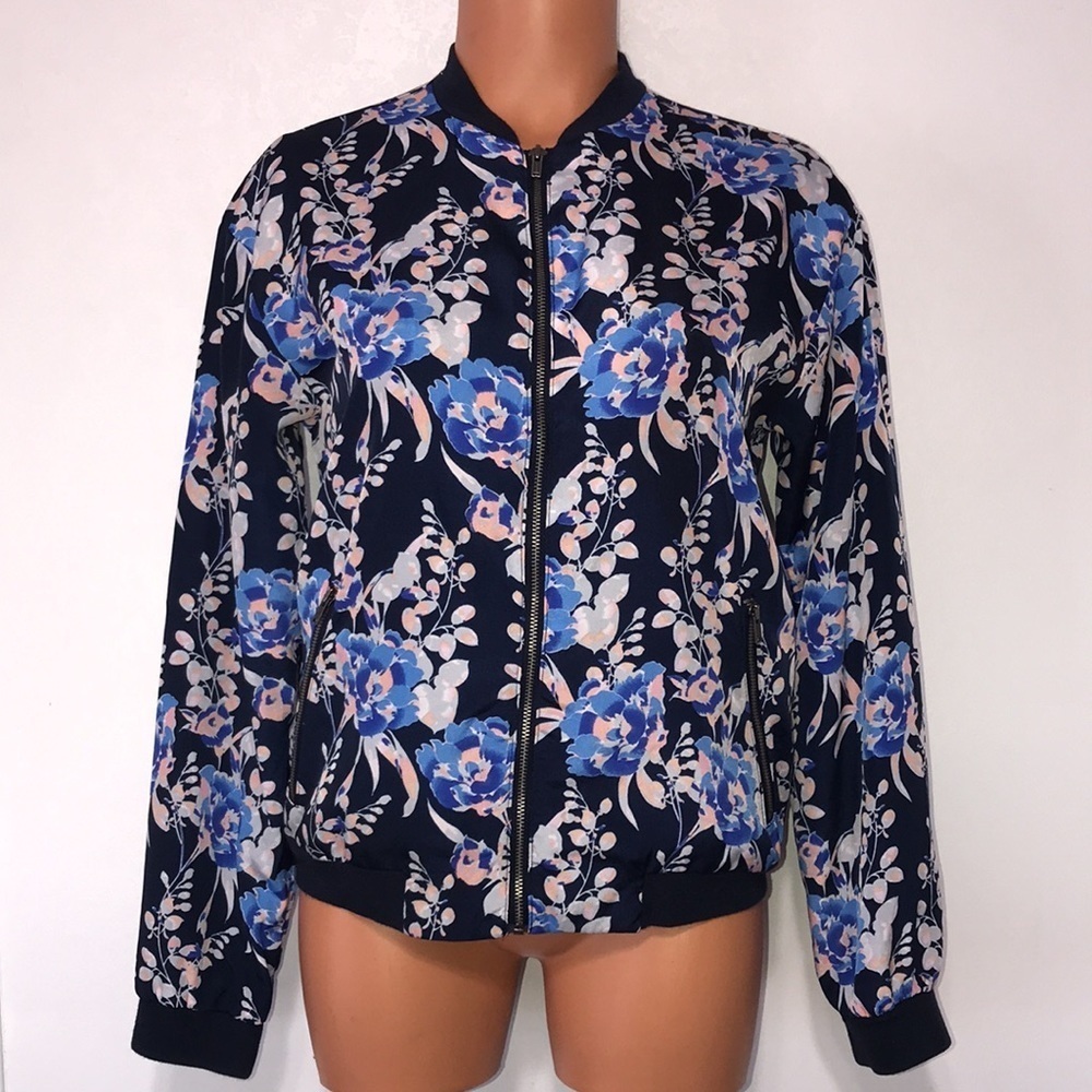 Gap Floral Bomber Jacket  Blue & Pink Size Xtra Small